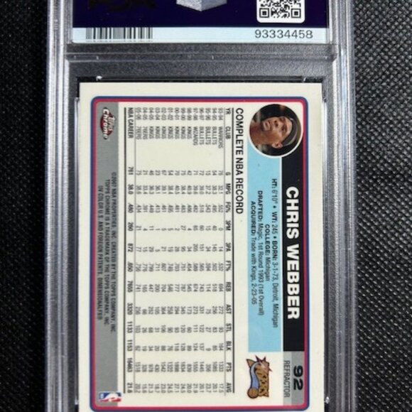 2006 TOPPS CHROME REFRACTOR #92 CHRIS WEBBER HOF PSA 8 NM-MINT 76ERS - Picture 3 of 3